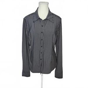 Express Women's XL Black and White Striped Button-Up Blouse